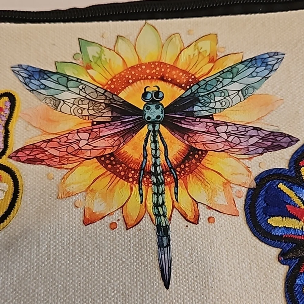 Hand Crafted canvas makeup bag pencil case iron transfer embroidery butterfly